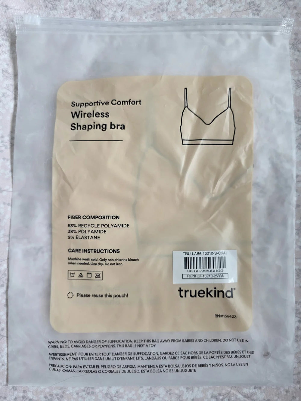 NWT Truekind Supportive Comfort Wireless Shaping Bra, Small, Chai